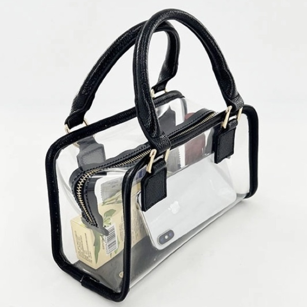 🖤 NWOT Clear PVC Transparent Jelly Bag Black Trim – Top Handle Crossbody Purse - Picture 5 of 15
